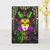 Mardi Gras Greeting Card, Mardi Gras Jester Mask Karte (Gelbe Blume)