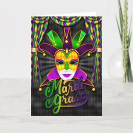 Mardi Gras Greeting Card, Mardi Gras Jester Mask Karte