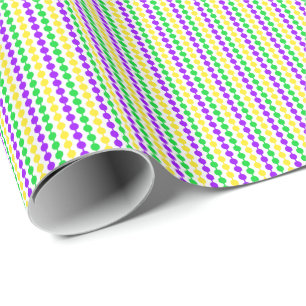 Mardi Gras grün, gelb, Lila Perlen auf Weiß Geschenkpapier