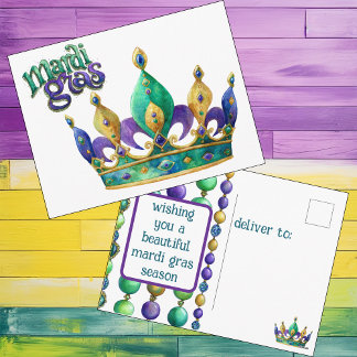 Mardi Gras-Gruß mit Krone und Perlen Feiertagspostkarte