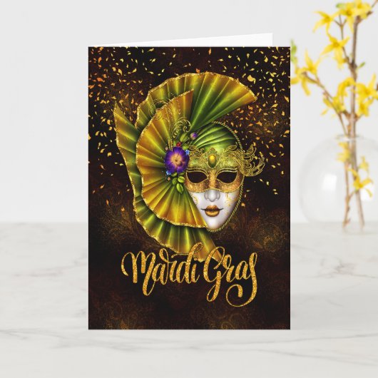Mardi Gras Grußkarte, Mardi Gras Maske Karte (Gelbe Blume)