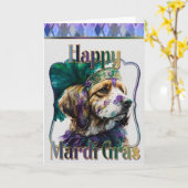 Mardi Gras Grußkarte, Mardi Gras Spaniel Karte (Gelbe Blume)