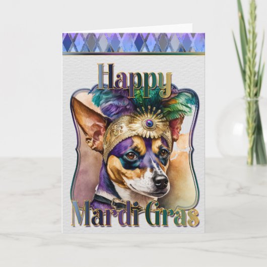Mardi Gras Grußkarte, Mardi Gras Terrier Karte (Vorderseite)