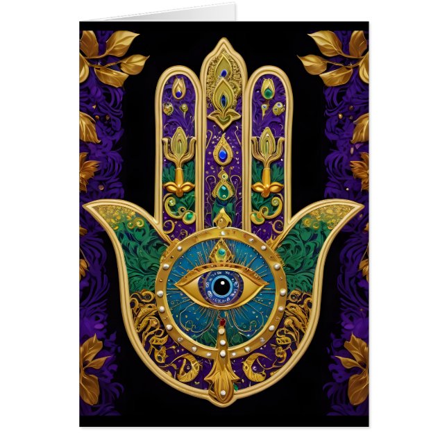 Mardi Gras Hamsa Art Print Grußkarte (Vorne)