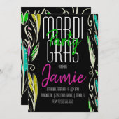 Mardi Gras Hand gezeichnet botanisch rosa grünes S Einladung (Vorne/Hinten)