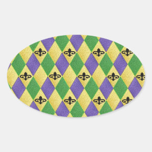 Mardi Gras Harlekin Fleur De Lis Ovaler Aufkleber