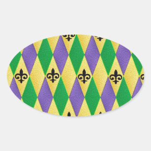Mardi Gras Harlekin Fleur De Lis Ovaler Aufkleber
