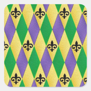 Mardi Gras Harlekin Fleur De Lis Quadratischer Aufkleber