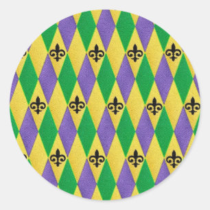 Mardi Gras Harlekin Fleur De Lis Runder Aufkleber