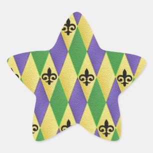 Mardi Gras Harlekin Fleur De Lis Stern-Aufkleber