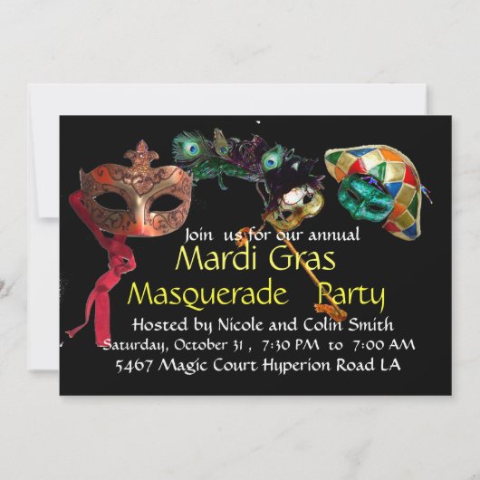 MARDI GRAS HARLEQUIN COSTUME MASQUERADE PARTY EINLADUNG (Rückseite)