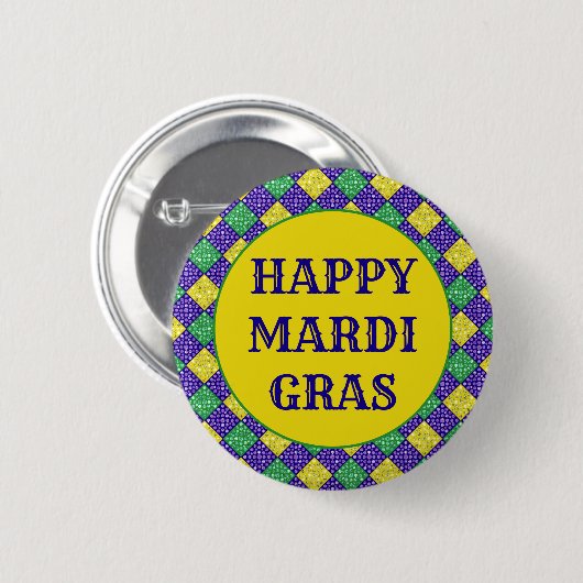Mardi Gras Harlequin Diamond Karnevalsmuster Button (Vorne & Hinten)