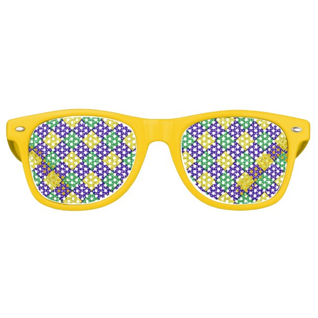 Mardi Gras Harlequin Diamond Karnevalsmuster Partybrille (Vorderseite)
