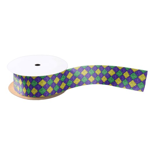 Mardi Gras Harlequin Diamond Karnevalsmuster Satinband (Spule)