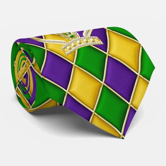 Mardi Gras Harlequin Diamond Krawatte w/Crown (Gerollt)