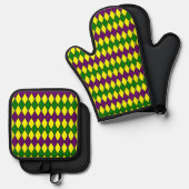 Mardi Gras Harlequin Diamond Pattern Ofenhandschuh & Topflappen-Set (Vorderseite/Rückseite)