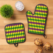 Mardi Gras Harlequin Diamond Pattern Ofenhandschuh & Topflappen-Set (Oben Unten)