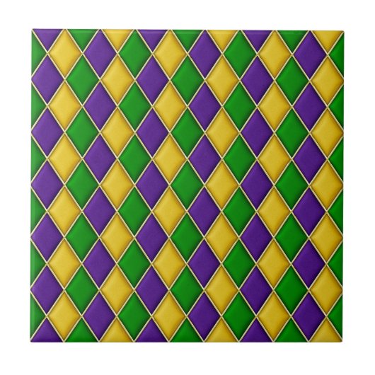 Mardi Gras Harlequin Diamond Pattern Tiles Fliese (Vorderseite)