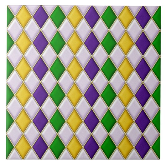 Mardi Gras Harlequin Diamond Pattern Tiles Fliese (Vorderseite)