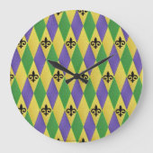Mardi Gras Harlequin Lilie Große Wanduhr (Vorderseite)