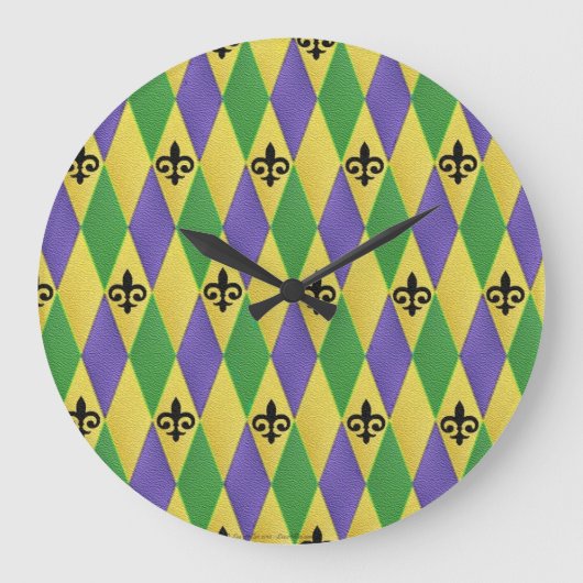Mardi Gras Harlequin Lilie Große Wanduhr (Vorderseite)