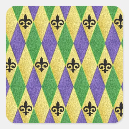 Mardi Gras Harlequin Lilie Quadratischer Aufkleber (Vorderseite)