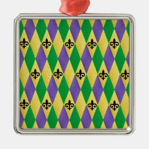 Mardi Gras Harlequin Lilie Silbernes Ornament
