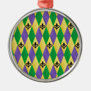 Mardi Gras Harlequin Lilie Silbernes Ornament