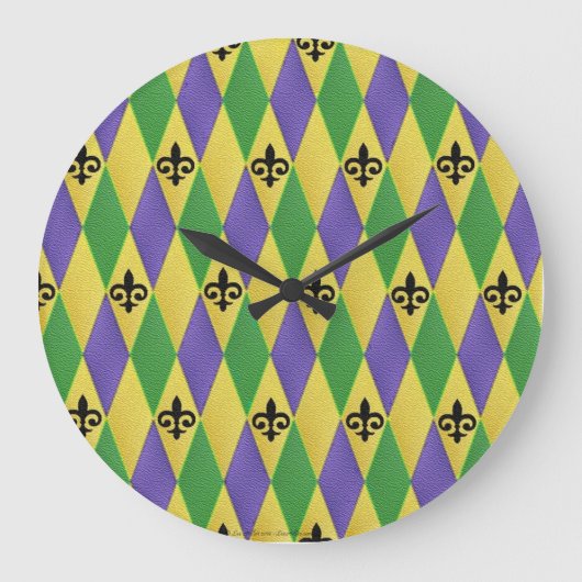 Mardi Gras Harlequin Lilie Wall Clock Große Wanduhr (Vorderseite)