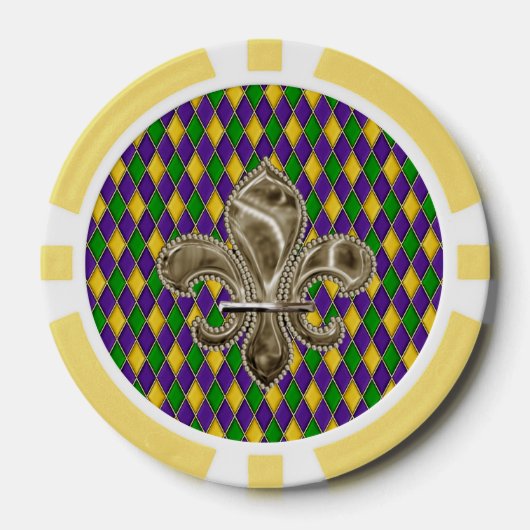 Mardi Gras Harlequin Muster mit Lilie Pokerchips (Vorderseite)