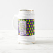 Mardi Gras Harlequin Muster, Perlen, Federn Bierglas (Vorderseite Links)