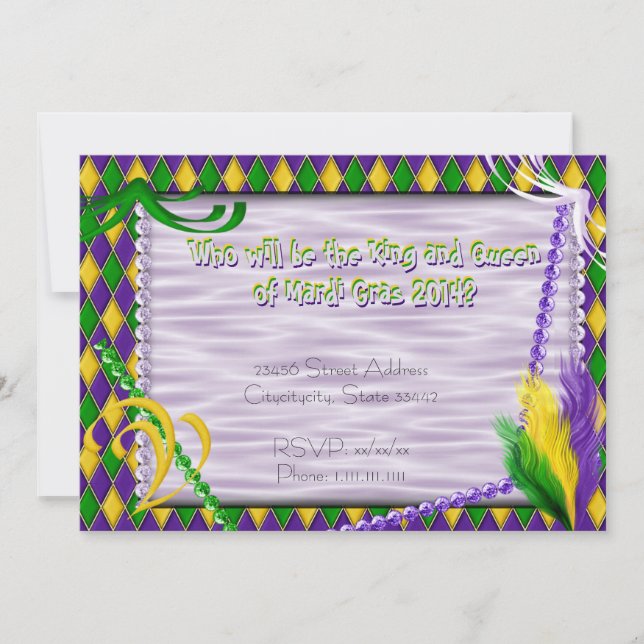 Mardi Gras Harlequin Pattern, Beads, Feathers 2 (Vorderseite)