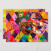 MARDI GRAS HARLEQUIN PATTERN Farbenfrohe Rhombi Einladung (Vorne/Hinten)