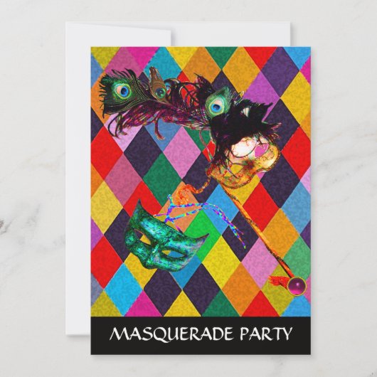 MARDI GRAS HARLEQUIN PATTERN Farbenfrohe Rhombi Einladung (Vorderseite)