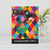 MARDI GRAS HARLEQUIN PATTERN Farbenfrohe Rhombi Einladung (Stehend Vorderseite)