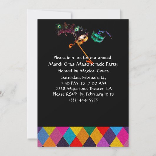 MARDI GRAS HARLEQUIN PATTERN Farbenfrohe Rhombi Einladung (Rückseite)