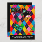 MARDI GRAS HARLEQUIN PATTERN Farbenfrohe Rhombi Einladung (Vorne/Hinten)