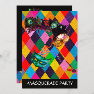 MARDI GRAS HARLEQUIN PATTERN Farbenfrohe Rhombi Einladung