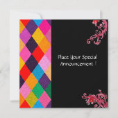 MARDI GRAS HARLEQUIN PATTERN Farbenfrohe Rhombi Einladung (Vorderseite)