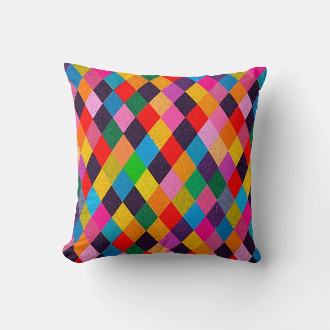 MARDI GRAS HARLEQUIN PATTERN Farbenfrohe Rhombi Kissen (Vorderseite)
