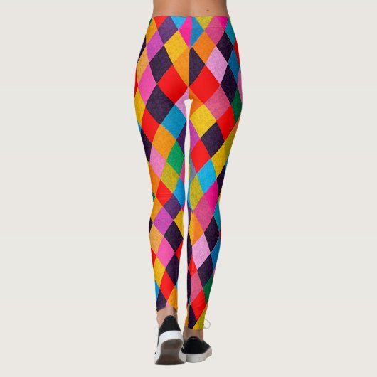 MARDI GRAS HARLEQUIN PATTERN Farbenfrohe Rhombi Leggings (Rückseite)