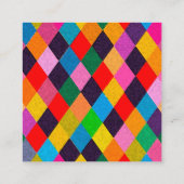 MARDI GRAS HARLEQUIN PATTERN Farbenfrohe Rhombi Quadratische Visitenkarte (Rückseite)