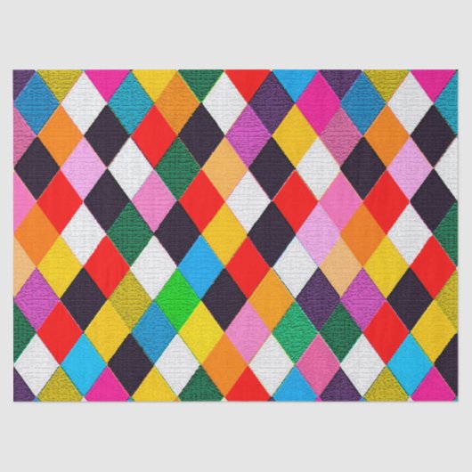 MARDI GRAS HARLEQUIN PATTERN Farbenfrohe Rhombi Seidenpapier (Vorderseite)