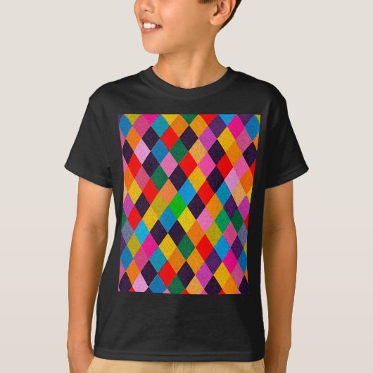 MARDI GRAS HARLEQUIN PATTERN Farbenfrohe Rhombi T-Shirt (Vorderseite)