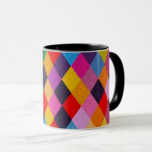 MARDI GRAS HARLEQUIN PATTERN Farbenfrohe Rhombi Tasse (VorderseiteRechts)
