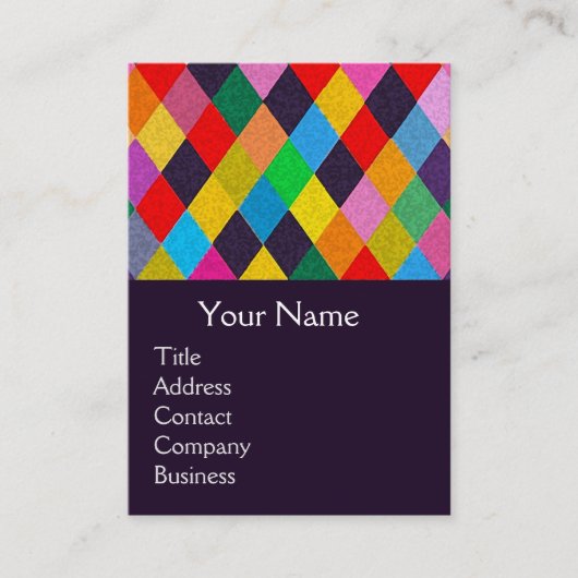 MARDI GRAS HARLEQUIN PATTERN Farbenfrohe Rhombi Visitenkarte (Vorderseite)