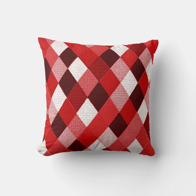 MARDI GRAS HARLEQUIN PATTERN Red Pink White Rhombi Kissen (Vorderseite)