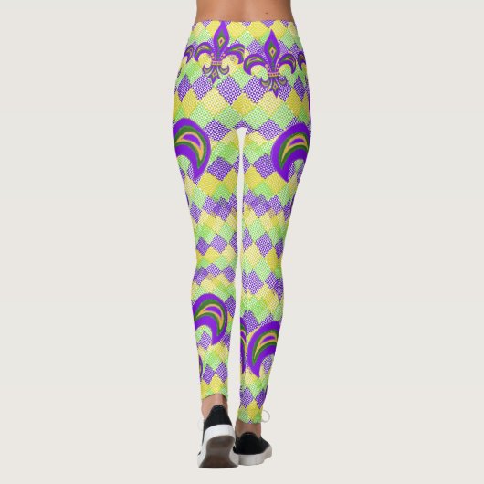 Mardi Gras Harlequin Pattern und Lilie Leggings (Rückseite)