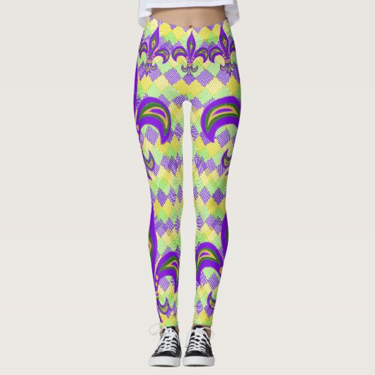 Mardi Gras Harlequin Pattern und Lilie Leggings (Vorderseite)