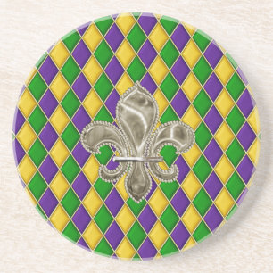 Mardi Gras Harlequin Pattern Untersetzer w/Fleur d